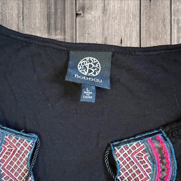 Bobeau Black Sleeveless Tank Top Tunic with Embroidered Design & Tassels Size L - Picture 6 of 11